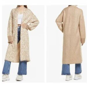 NWT Topshop Tan Brushed Animal Print Maxi Cardigan Sweater - XS (0-2)